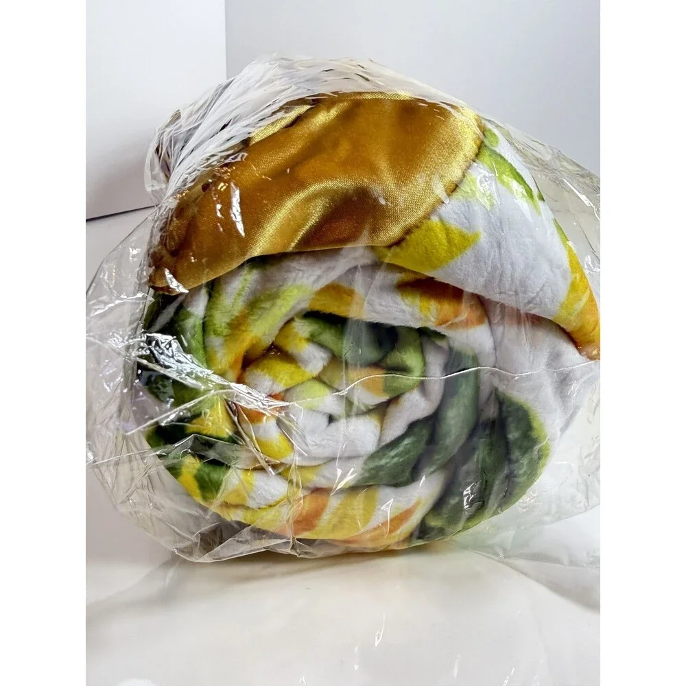 Minky Couture Tween Sunflower Gold White Faux Fur Throw Blanket Soft NWT